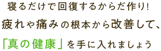 寝るだけで回復するからだ作り!疲れや痛みの根本から改善して、「真の健康」を手に入れましょう